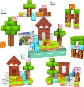 Mother Day Gift Magnetic Blocks Minecraft-Style Magnetic Building Blocks Cubes - 35PCS Tin Box Magnet Toys Travel Set STEM Educational for Kids Ages 4-8 6-8 8-12