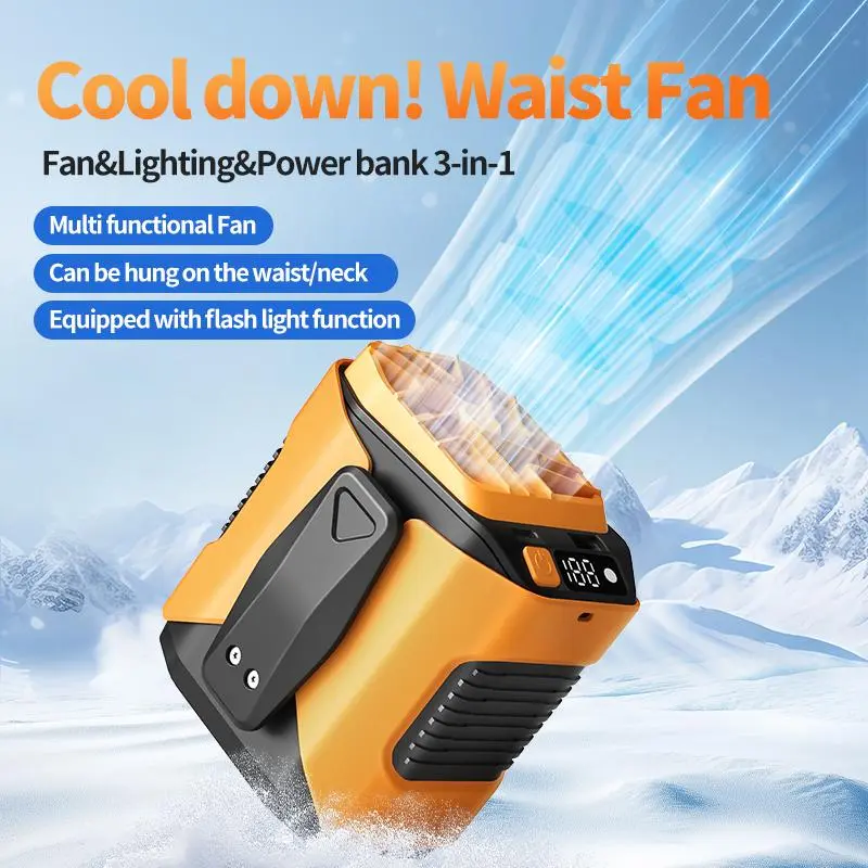 Cool Down Waist Student Carry Fan – 8000mAh Large Capacity Battery, 10 Gear Switches, USB Powered Fan, Rechargeable Multifunction Travel Strong Airflow Fan, 8-Hour Long Lasting Runtime, Portable USB Charging