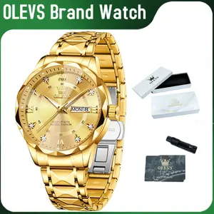 OLEVS Men's Luxury Brand Diamond Business Watch, Dress & Office Analog Quartz, Stainless Steel Construction, Waterproof, Luminous Date Display, Two-Tone Casual Wrist Watch, Precise Timekeeping, Comes in Original Box