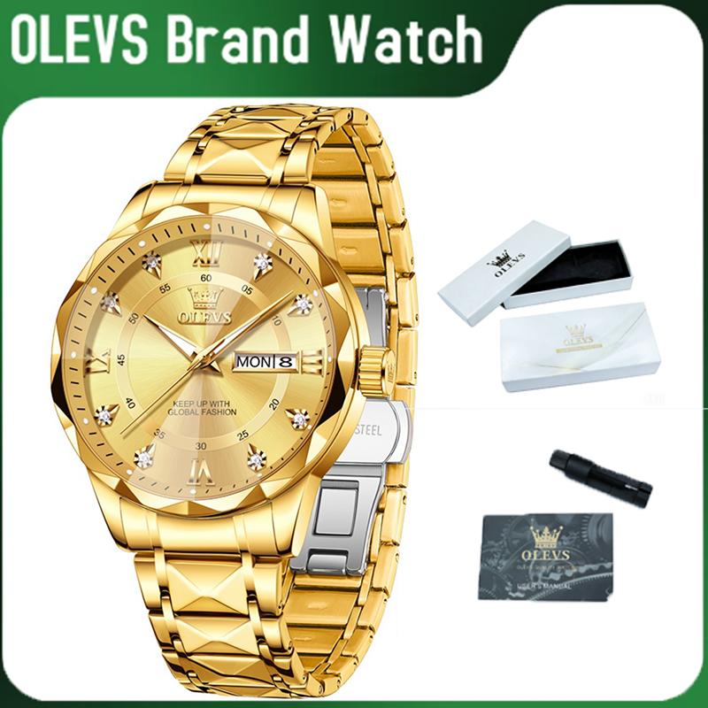 OLEVS Men's Luxury Round Diamond Dial Basic Business Dress Watch - 41mm Analog Quartz, Stainless Steel, 2-Tone, 30M Waterproof, Glow-in-Dark Luminescent Hands, Roman Numerals, Date Display, Anti-Fog Tech, 12-Month Support, Original Box