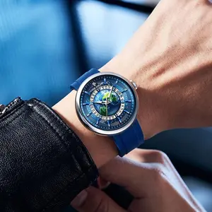 Men's Luxury Celestial Watch with 43mm Fully-Luminous Dial Sapphire Crystal & Sporty Silicone Strap 30m Water Resistance