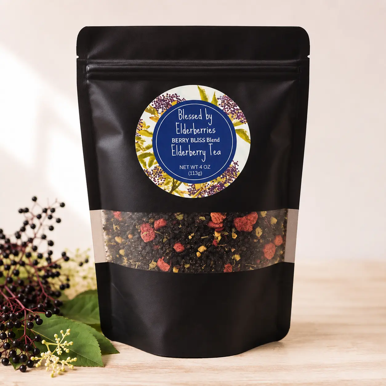 Blessed by Elderberries - Berry Bliss Elderberry Herbal Tea - 4oz bag with steeper