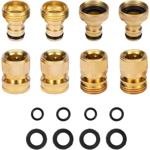 Garden Hose Quick Connect Solid Brass Garden Hose Connector Water Hose Connectors Easy Connect Fittings Standard 3/4 inch GHT, 4 Complete Sets female & Male, Free Washers & Gaskets