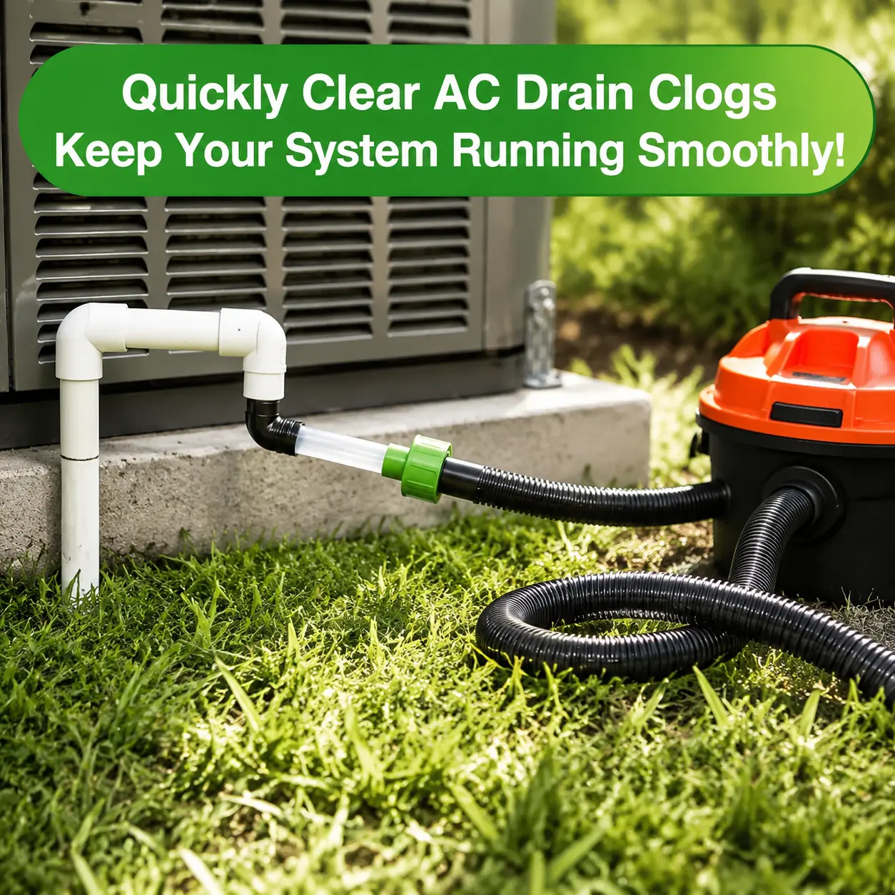 HVAC Condensate Drain Line Cleaning Adapter, Universal AC Drain Hose Connector with Clear Tube, Wet Dry Vacuum Attachment for Air Conditioner Maintenance & Clog Removal