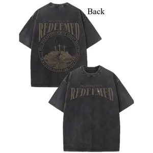 Men's Cotton Washed T-Shirt Dual-Sided Retro Street Print Christian Faith Design with Cross  Romans Soft Washed Texture Crew Neck for Casual Funny Tshirt