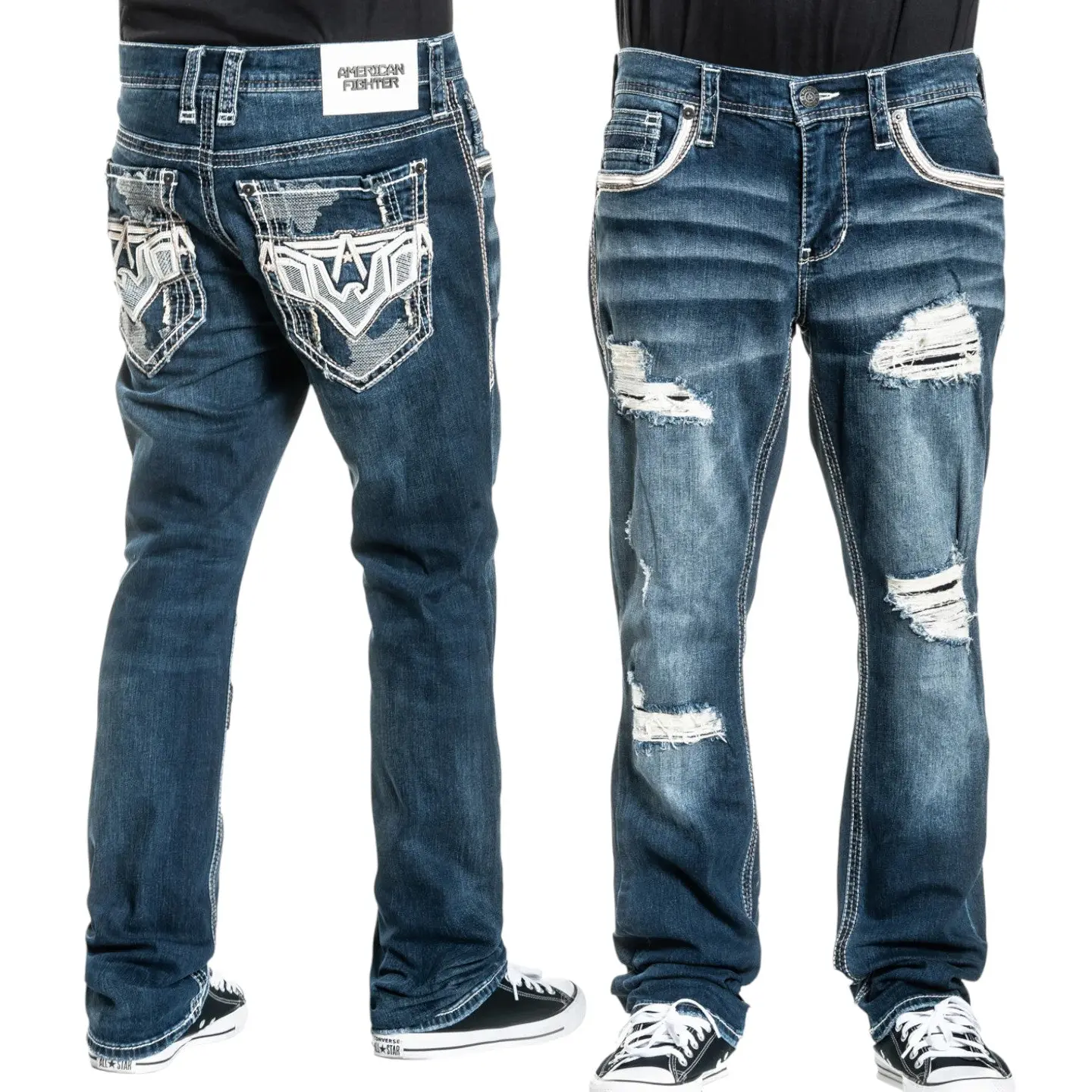 American Fighter Men's Loose-Fitting Long Relaxed Fit Casual Plain Denim Jeans - Striker Jameson Style, 34" Inseam, Mid Waist, Menswear Bottoms, All Seasons, Cold Wash Compatible, Full Length, New Arrival