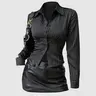 Women's Fashion Button-Up Slim-Fit Striped Collar Long Sleeve Shirt, Spring & Fall Casual Wear, Stylish Women's Blouse, Casual Business Top, Collared Blouse