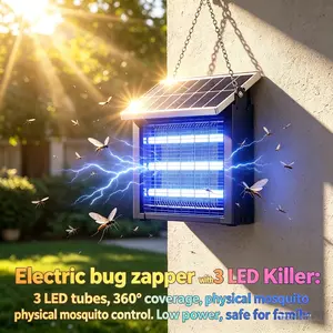 Solar Powered Bug Zapper  3 LED Tubes 360 Coverage Waterproof Outdoor Mosquito Zapper Electric Insect Killer  Solar Energy Storage for Patio Garden & Backyard Purple UV Light Portable