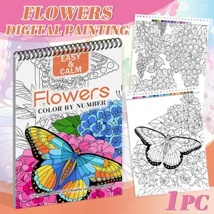 Floral butterfly themed coloring book, Color by Number, 11.22 inches * 8.27 inches, YO ring binding, allows for 360-degree flipping, adult stress relief coloring book, beginner-friendly, suitable for Halloween, Christmas, and New Year gifts.