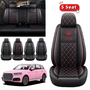 full set seat 5 Seat Car Seat Covers - Stain-Resistant Durable PU Leather with Crown Embroidery Fully Wrapped Waterproof for All Seasons