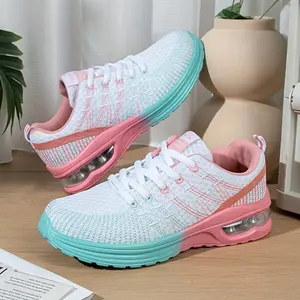 1 Pair Women'S Fashion Sneakers - Breathable Low-Top Running Shoes, Lightweight Thick Sole Casual Athletic Footwear, Lace-Up Solid Color, Fabric Upper & Outsole, Comfortable All-Season Sports Shoes