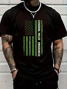 100% Cotton Cerebral Palsy Awareness Month American Flag CP T-Shirt Women's Men's Graphic Tee Crew Neck summer vacation Tops