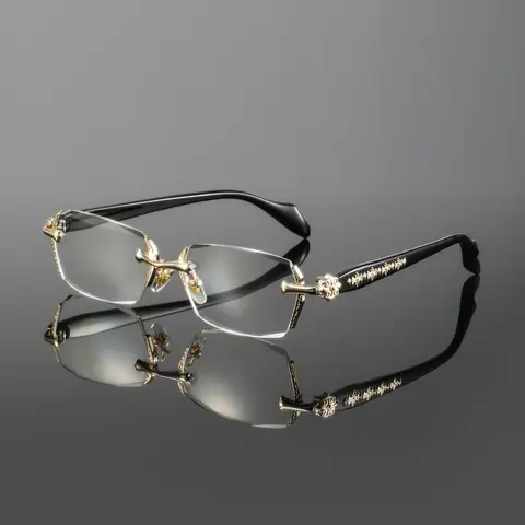 Men's Metal Frameless Diamond Edge Glasses, High-End Business Style, Elegant and Casual, Versatile Fashion Sunglasses, Signature Shades, Fashionable Sunglasses