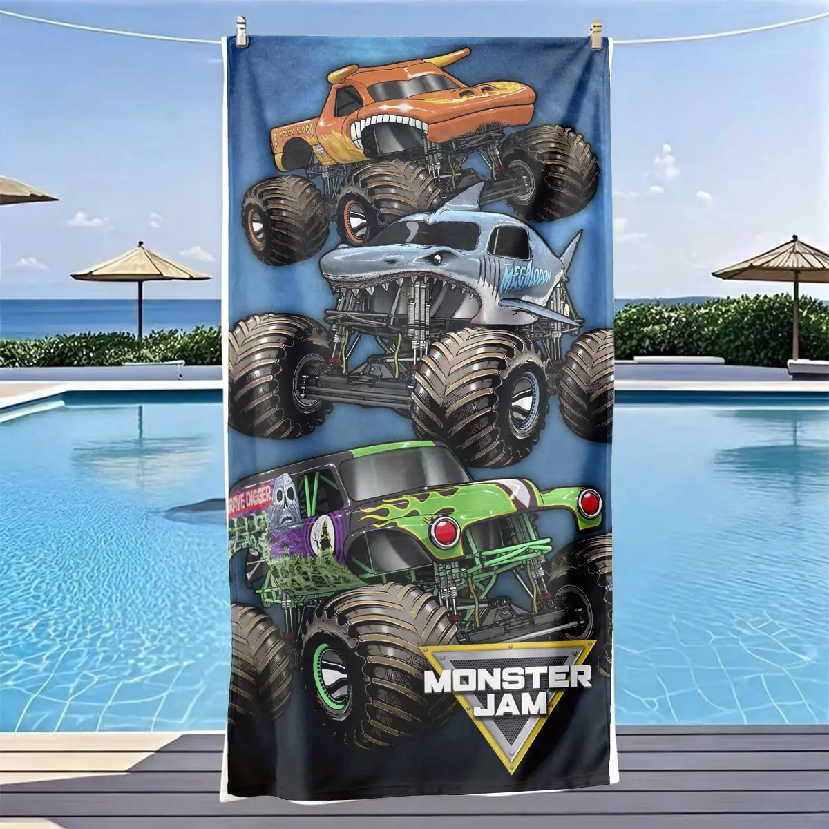 Monster Truck Jam Classic Design Beach Towel, Quick Drying Absorbent, Absorbent Thickened Towels, Quick-Dry Ultra-Soft Polyester Fiber, Multi-Purpose Yoga Travel Swimming Camping, Large Size, Quick Dry Towels For Travel