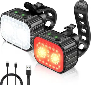 Bike Lights, Rechargeable Bicycle Lights Set Super Bright 8+12 Modes, IPX6 Waterproof Bike Lights for Night Riding/Cycling Safety, Front and Back Taillight Reflectors, 58 Hrs Long Battery Life