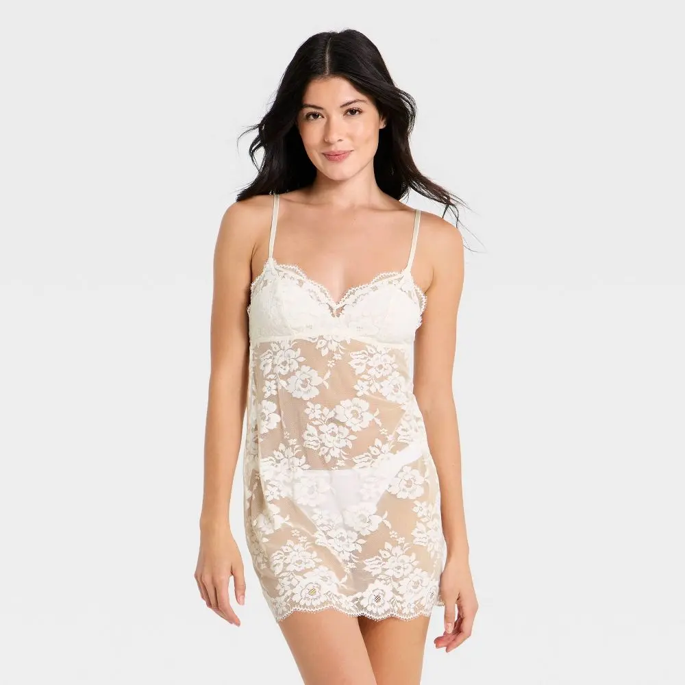 Women's Lace Lingerie Slip Dress - Auden White L