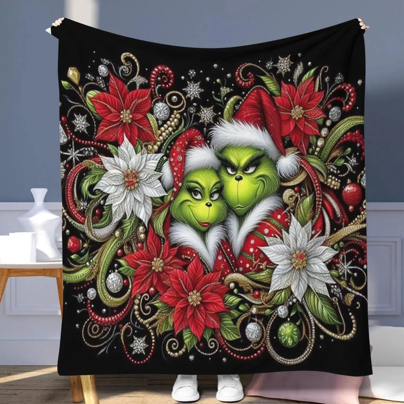 Grinch Pattern Blanket, Soft Comfortable Throw Blanket, Cool Bedroom Bedding Blankets, Warm Napping Blanket for Home Office Travel