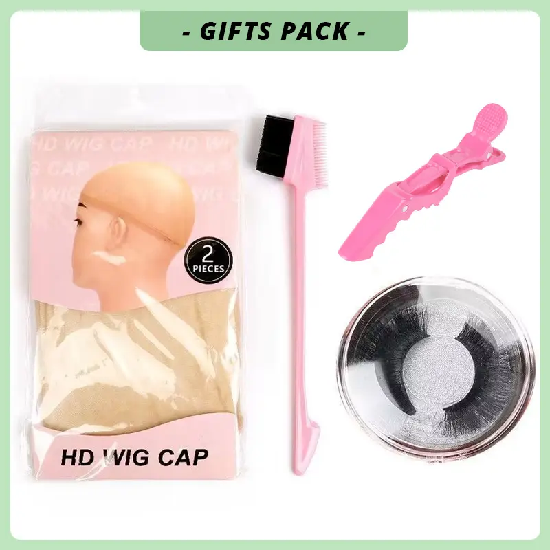 Glueless Install Kit HD Wig Cap Babyhair Brush 3D Eyelashes Hair Clips for Human Hair Wig Install Gifts Pack