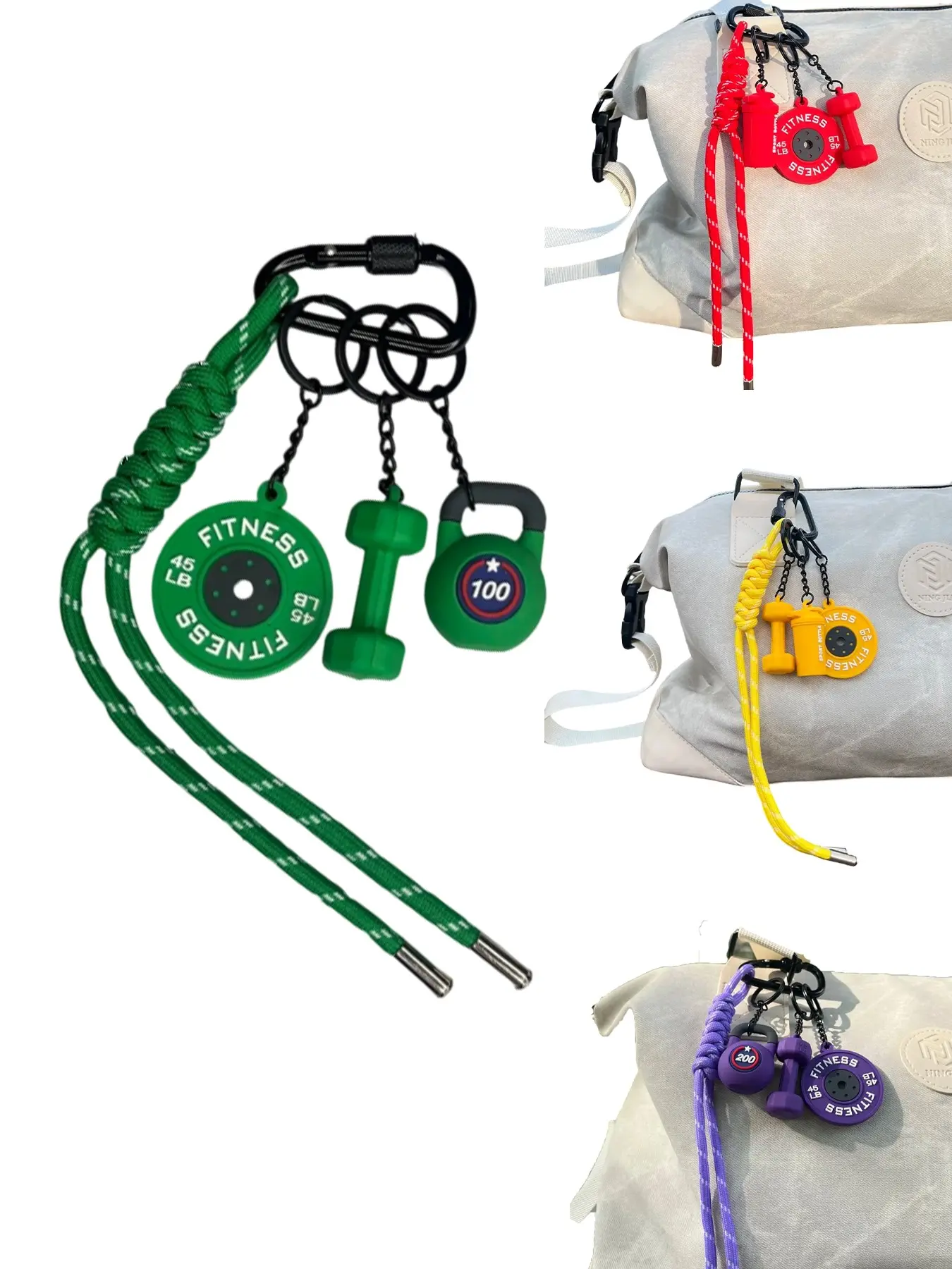 Fitness-Themed Pendant, Backpack Charm, Purse Charm, Bag Accessories Charms, Shaped Like Dumbbells And Weight Plates, Sporty Style With Textured Knot Clasp, Suitable For Sports Bags, Accessory For Fitness Enthusiasts' Daily Outfits And Sports Outings