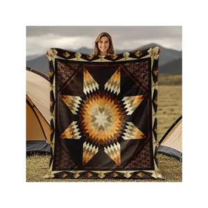 Warm Earthy Star - Patterned Throw Blanket – Ideal for Camping & Stylish Home Comfort