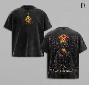 Midra Lord of Frenzied Flame Vintage Washed Elden Ring T-Shirt Chaos Flame Graphic Tee Soulsborne Madness Streetwear Heavyweight Cotton Unisex Dark Fantasy Game Shirt Gift for RPG Fans