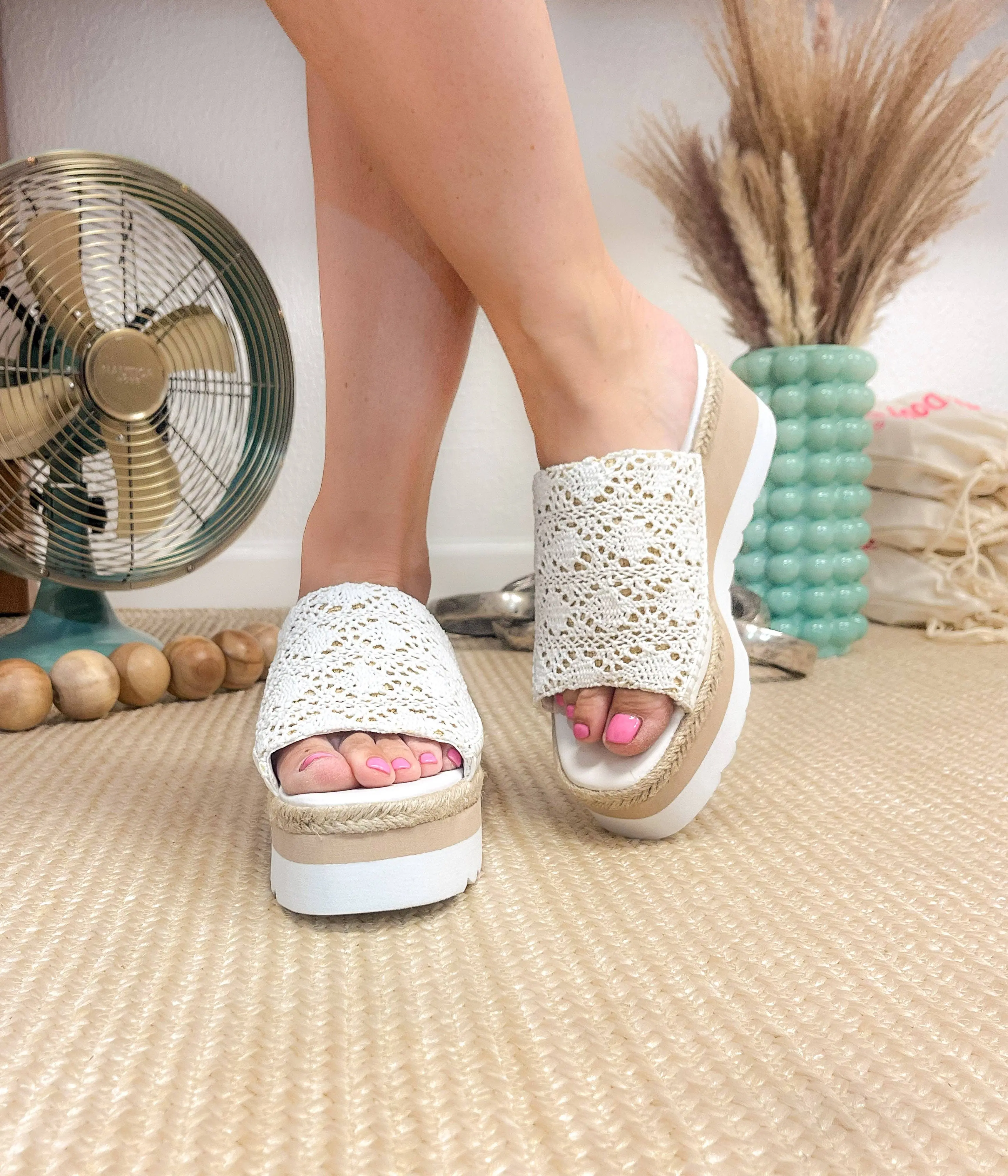 Wedge Crochet Slide in White / Ophelia wedge
