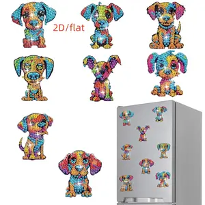 DIY Diamond Arts Colorful Painting Kit, 8 Counts/set Cute Dog Pattern Fridge Magnet, DIY Decorative Fridge Magnet for Car, Whiteboard, Notes, Memo, Photo, Diamond Painting Kits