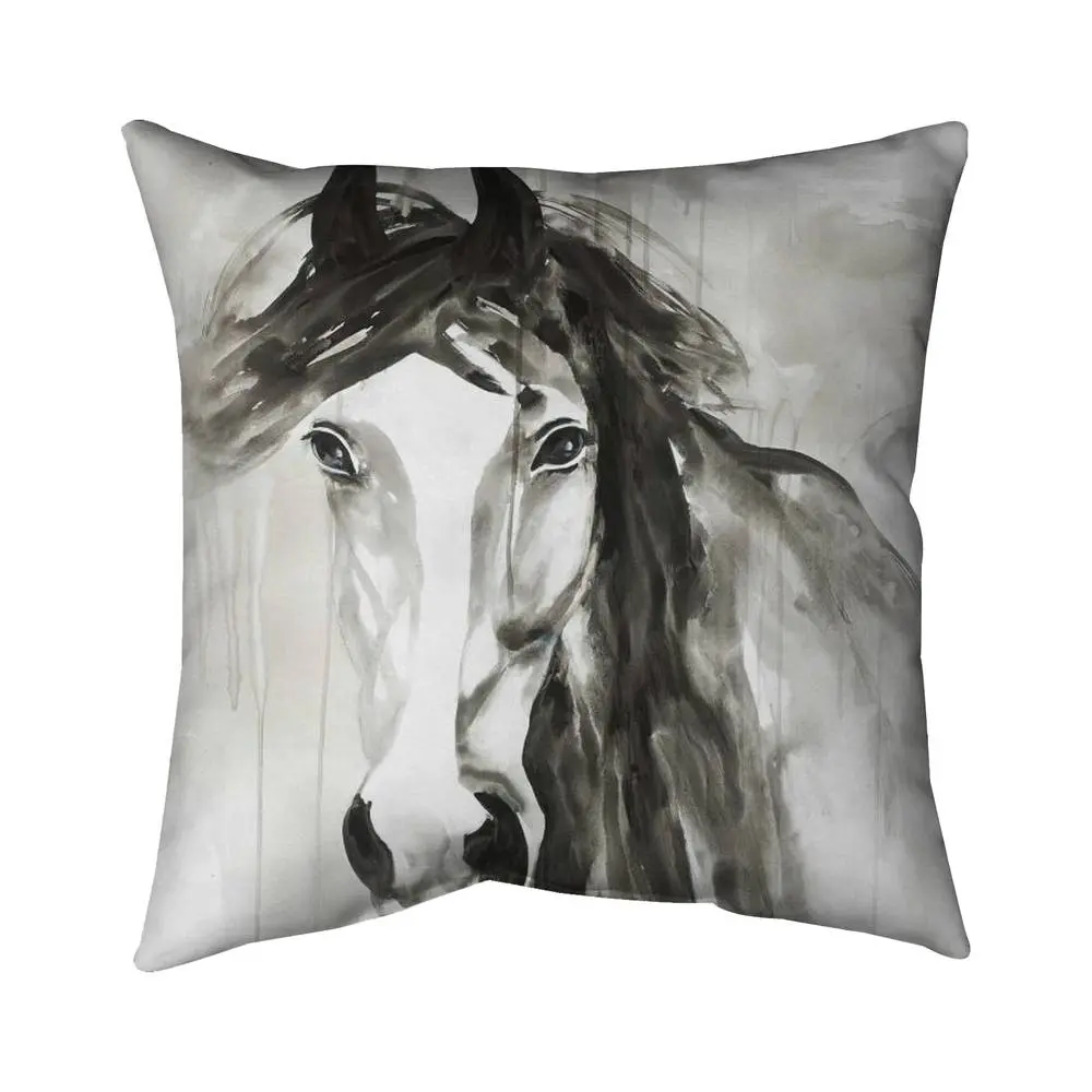 360 Stand 18x18 in. Minimalist Gray Wild Horse Polyester Print Outdoor Throw Pillow - UV Protected, Indoor/Outdoor Use for Bedroom, Patio, Artistic Cushions, Wild Horse Cushions, Home Decorative Cushion, Durable Cushions