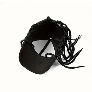 Hip-Hop Punk Baseball Cap with Braided Dreadlock Wig - Adjustable Snapback, High-Temperature Fiber, Black/Brown, 35.05cm & 44.96cm Lengths, Perfect for Motorcycle Style and Urban Fashion