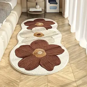 Soft Floral Pattern Rug, Long Bedside Runner, Plush Thick Bedroom Mat, Comfortable Home Decor, Window Seat Cushion, Living Room Area Rug