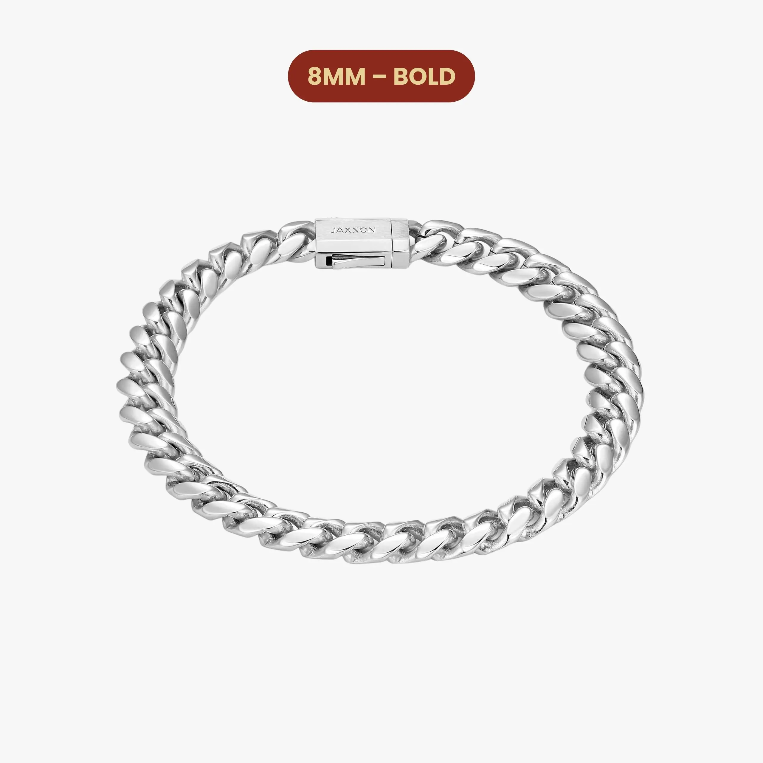JAXXON Women's Cuban Link Bracelet 8mm - Silver - Waterproof - Box Clasp