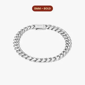 JAXXON Women's Cuban Link Bracelet 8mm - Silver - Waterproof - Box Clasp