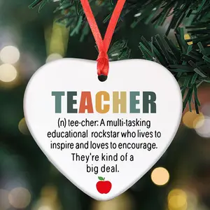 Teacher Ornament, Ceramic Heart Plaque Keepsake Ornament, Best Teacher Gift, Christmas Thank You Gifts for Teacher, Christmas Tree Hanging Ornament Decoration, Teacher Appreciation Gifts, Back To School Gifts Graduation Gifts