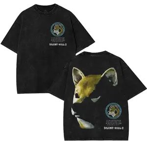 Silent Hill 2 dog agent art horror Game  Tshirt 2 Sided Cotton unisex graphic game movie merch Menswear Tee Retro Black Gaming Vintage streetwear Top shirt