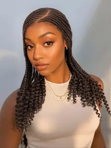 14 Inch Long Coily Synthetic Braided Full Lace Wigs for Women, Natural Looking Gorgeous Fluffy Wigs, Synthetic Wigs for Party, Daily Use, Glueless Lace Wig