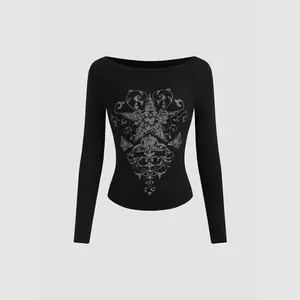 Cider Boat Neck Star Graphic Long Sleeve Tee