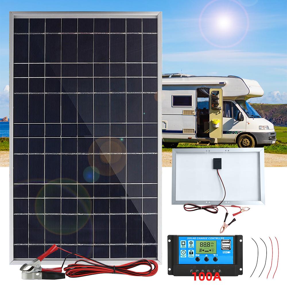 10W Portable Solar Panel Kit with 100A Controller, Multi-Crystalline 12V Battery Charger for RV Camping Home Backup, Complete Set with Cables