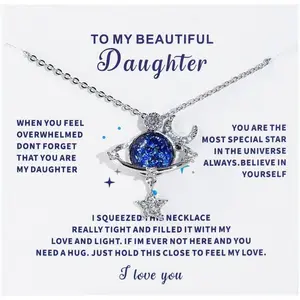 To My Daughter Universe Planet Star Necklace from Mom Dad Inspirational Daughter Birthday Gifts Jewelry Crystal Collar Chokers for Beautiful Daughter Granddaughter on Birthday Thanksgiving Day