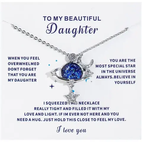 To My Daughter Universe Planet Star Necklace from Mom Dad Inspirational Daughter Birthday Gifts Jewelry Crystal Collar Chokers for Beautiful Daughter Granddaughter on Birthday Thanksgiving Day