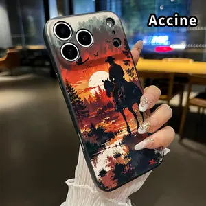 Case for iPhone 17 Pro Max 16 Plus 15 14 13 12 11 XR Air E Cowboy's Sunset Reverie Liquid Silicone Full Lens Protector Pocket-Friendly Softcase Gift for Boy