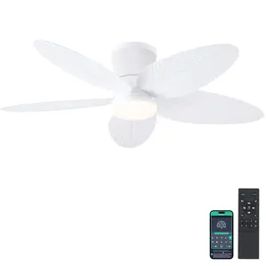 Asyko fan lamp Noise-free 42 Inches Low Profile Ceiling Fan with Light  Palm Leaf Palm Leaf Ceiling Fans  and Remote/APP Control,Flush Mount Low Profile Black Ceiling Fans for Bedroom,Indoor/Outdoor Patio Use