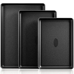 [BF&CM]HONGBAKE Diamond-Texture Baking Sheet Pan Set, Non-Stick Cookie Sheets, Teflon-Free Heavy Duty Bakeware - 3 Sizes, Baker, Pink Kitchenware Cooking