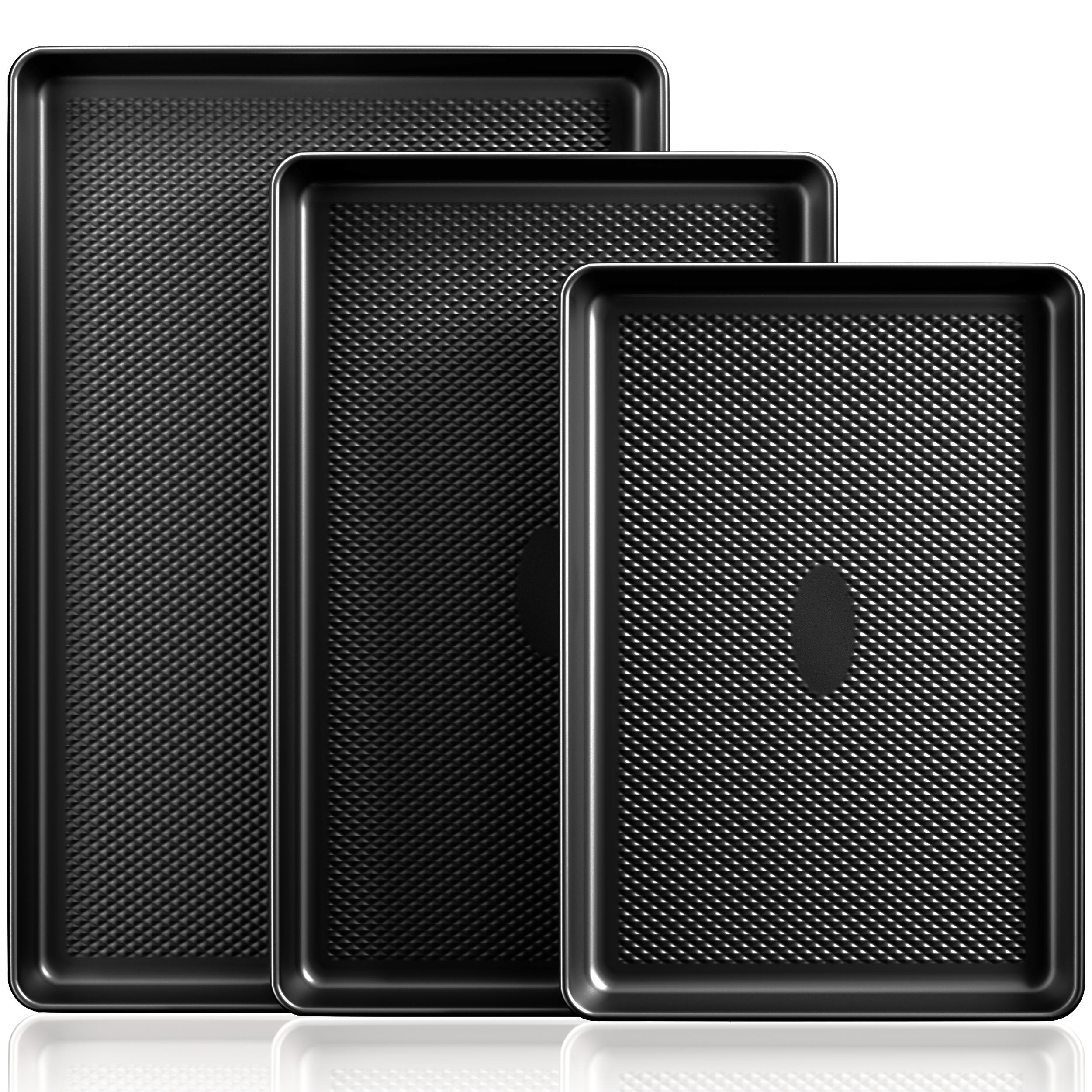 [FallDealsForYou]HONGBAKE Diamond-Texture Baking Sheet Pan Set, Non-Stick Cookie Sheets, Teflon-Free Heavy Duty Bakeware