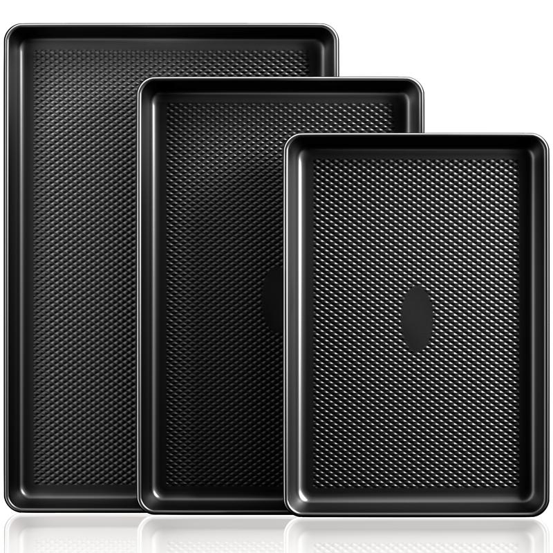[BF&CM]HONGBAKE Diamond-Texture Baking Sheet Pan Set, Non-Stick Cookie Sheets, Teflon-Free Heavy Duty Bakeware - 3 Sizes, Baker, Pink Kitchenware Cooking