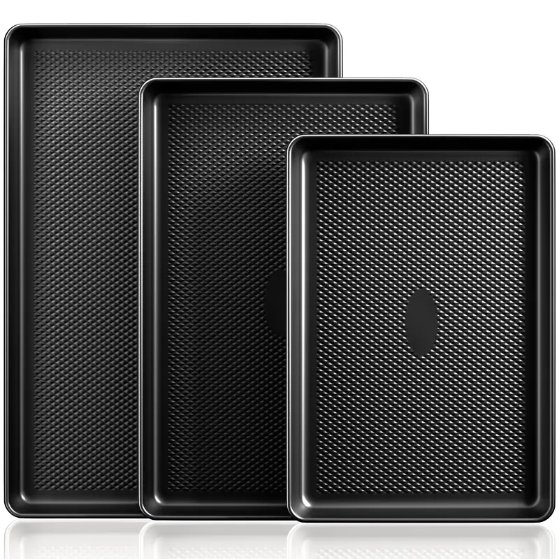[BF&CM]HONGBAKE Diamond-Texture Baking Sheet Pan Set, Non-Stick Cookie Sheets, Teflon-Free Heavy Duty Bakeware - 3 Sizes, Baker, Pink Kitchenware Cooking