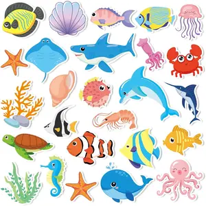 50 count Sea  Window Clings,  Thick Gel Clings Stickers Removable  Jelly Stickers Underwater Fish Shark Turtles Decals for Classroom  Airplane  Plane Decorations