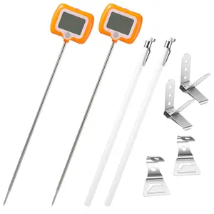 2 Pcs Digital Candy Thermometer with Pot Clip, Waterproof Instant Read Thermometer for Cooking Baking Frying, Deep Fryer Thermometer for Oil Sugar Turkey Candle Making, Long Probe Rotatable Display