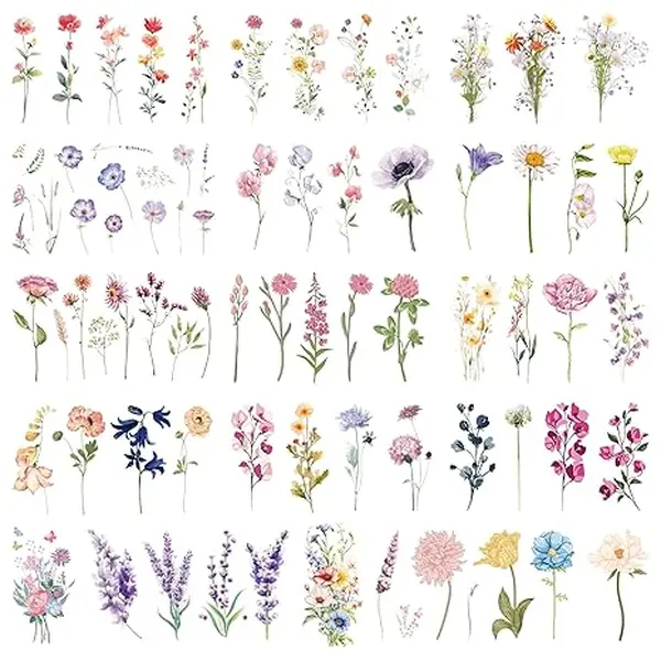 79 PCS Flower Temporary Tattoos Adult, Floral Tattoos Temporary Realistic | Waterproof Small Botanical Fake Tattoos for Women Men, Tiny Wildflower Party Favors Supplies Gifts Decorations