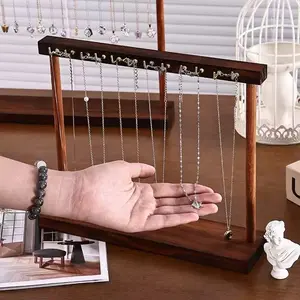 Wooden Necklace Display Stand Jewelry Storage Organizer, Elegant Bracelet Hanging Rack for Sweater Chains, High-End Wooden Decorative Holder