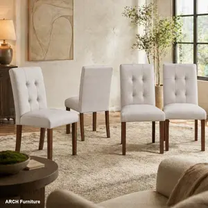 Set of 4 Modern Wooden Dining Armchairs, Beige-Walnut Fabric Kitchen Side Chairs with Back and Wood Legs for Dining Room, Modern Armchair, Anti-Slip Feet,summervibes